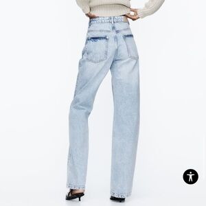 Zara high rise long length straight cut jeans
